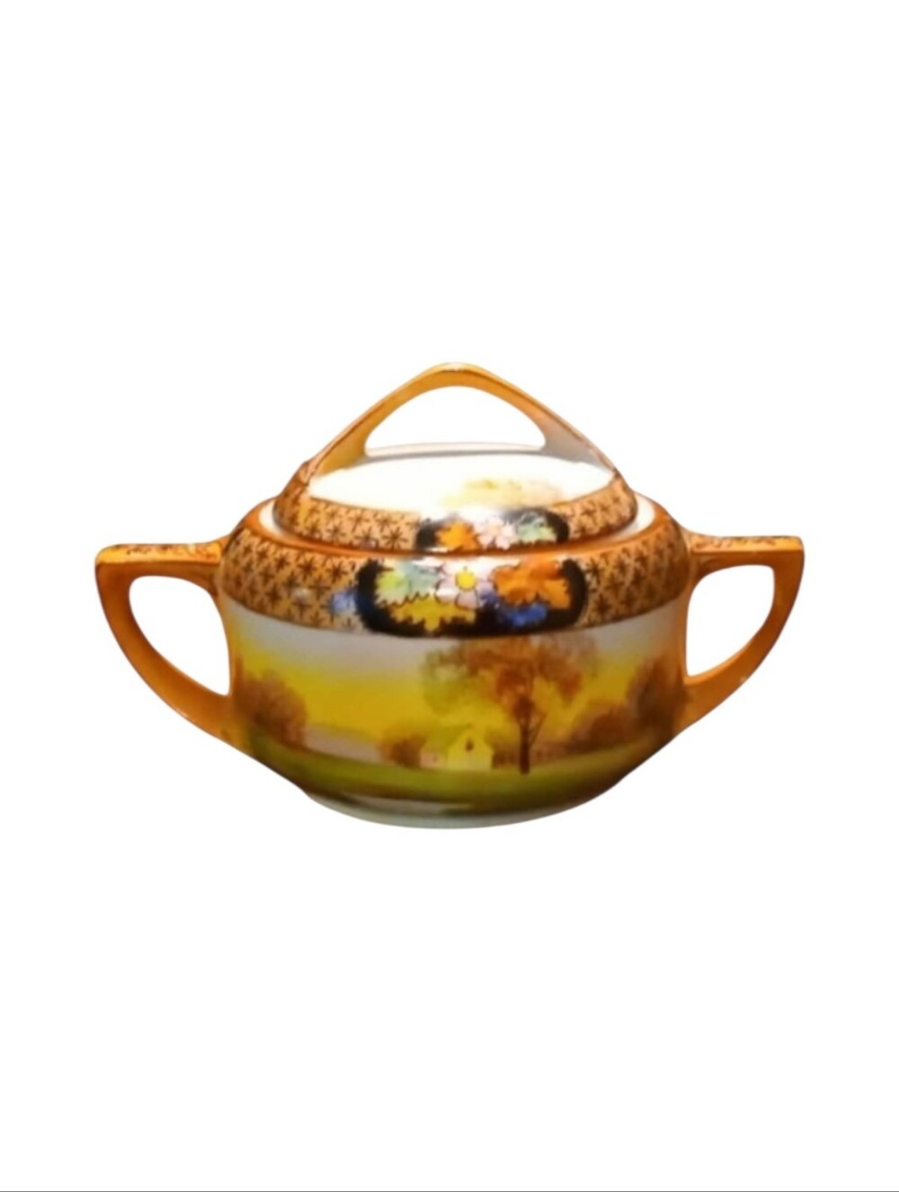 Vintage 1930'S NIPPON Japanese Lusterware Porcelain Sugar Bowl With A Lid!